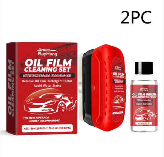 🚗💦 Oil Film Windshield Cleaning Kit – Cleaning Brush + Refill Fluid (2 PC)
